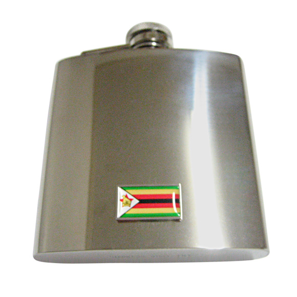 Thin Bordered Zimbabwe Flag 6oz Flask - Picture 1 of 1